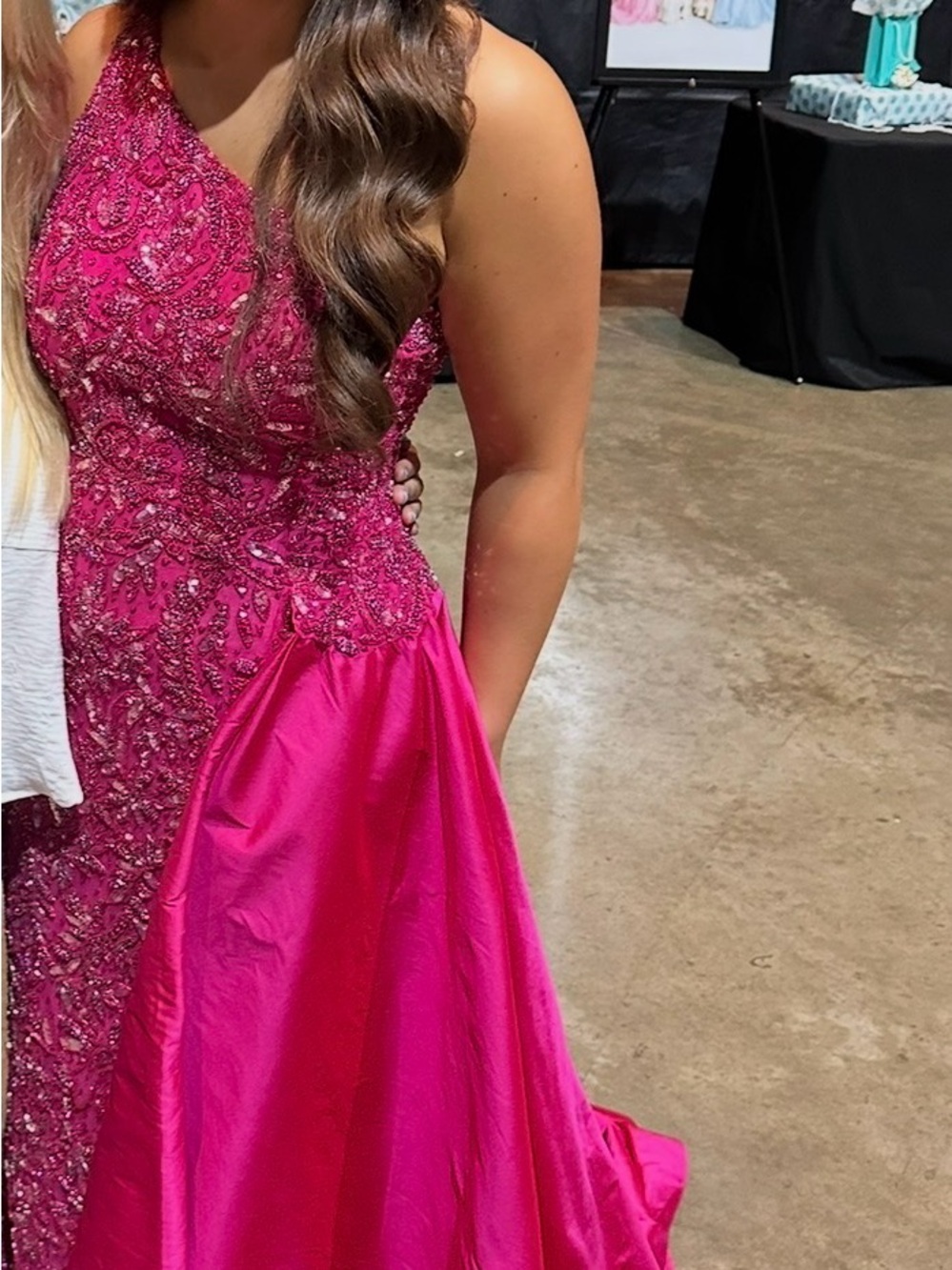 Sherri Hill Hot Pink Beaded Halter Pageant Gown